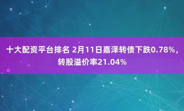 十大配资平台排名 2月11日嘉泽转债下跌0.78%，转股溢价率21.04%