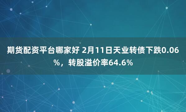 期货配资平台哪家好 2月11日天业转债下跌0.06%，转股溢价率64.6%