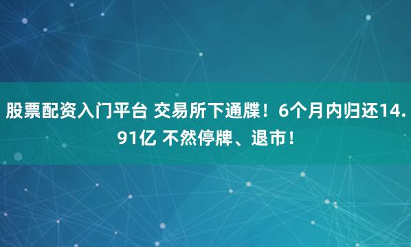 股票配资入门平台 交易所下通牒！6个月内归还14.91亿 不然停牌、退市！